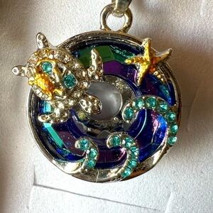 Fashion Ocean Necklace, 16” w/Extender, Silver Tone and Ocean Colors W/Box NEW